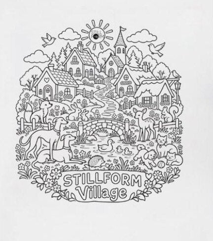 Omalovánka STILLFORM Village – motiv k vybarvení