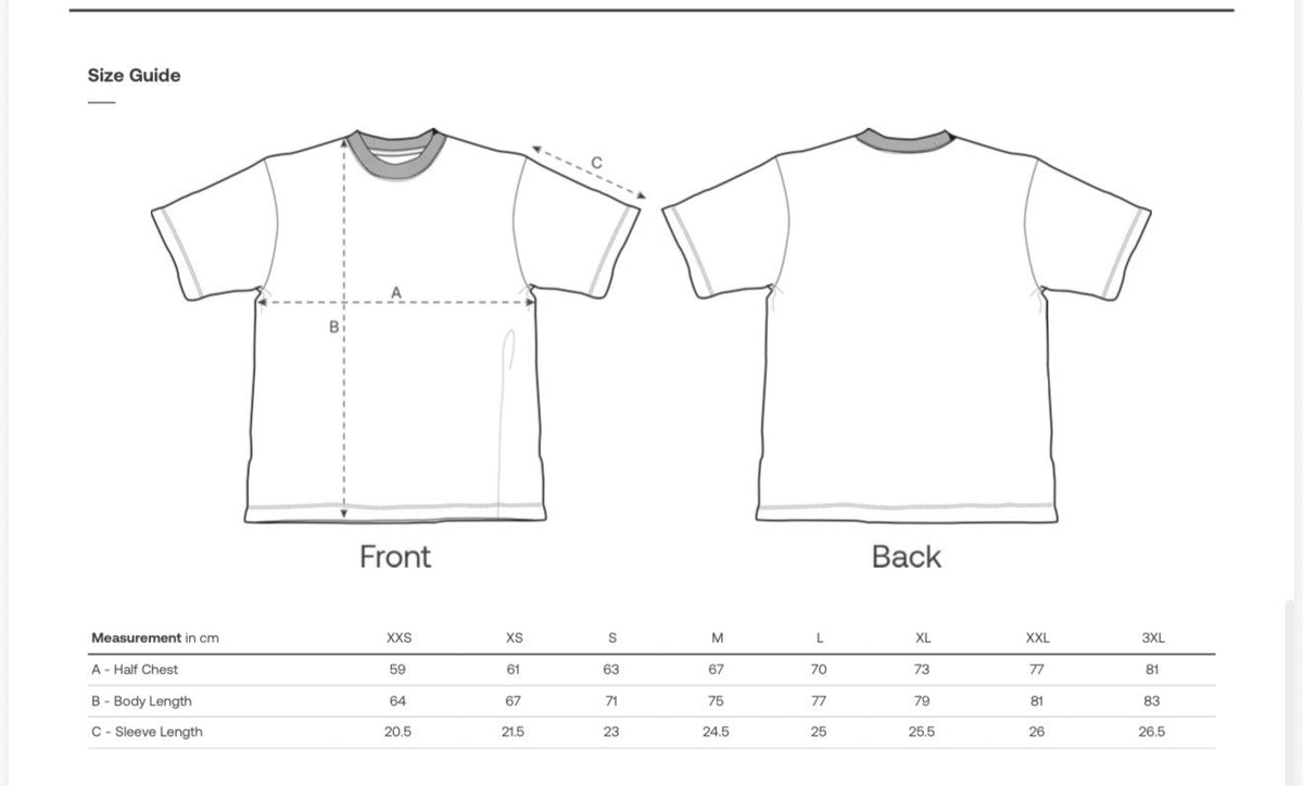 Tabuľka veľkostí / size guide